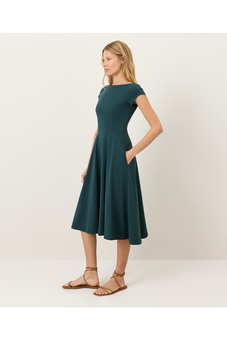 Fit & Flare Ballet Neck Dress Made With Organic Cotton, Alternate, color, Deep Aqua