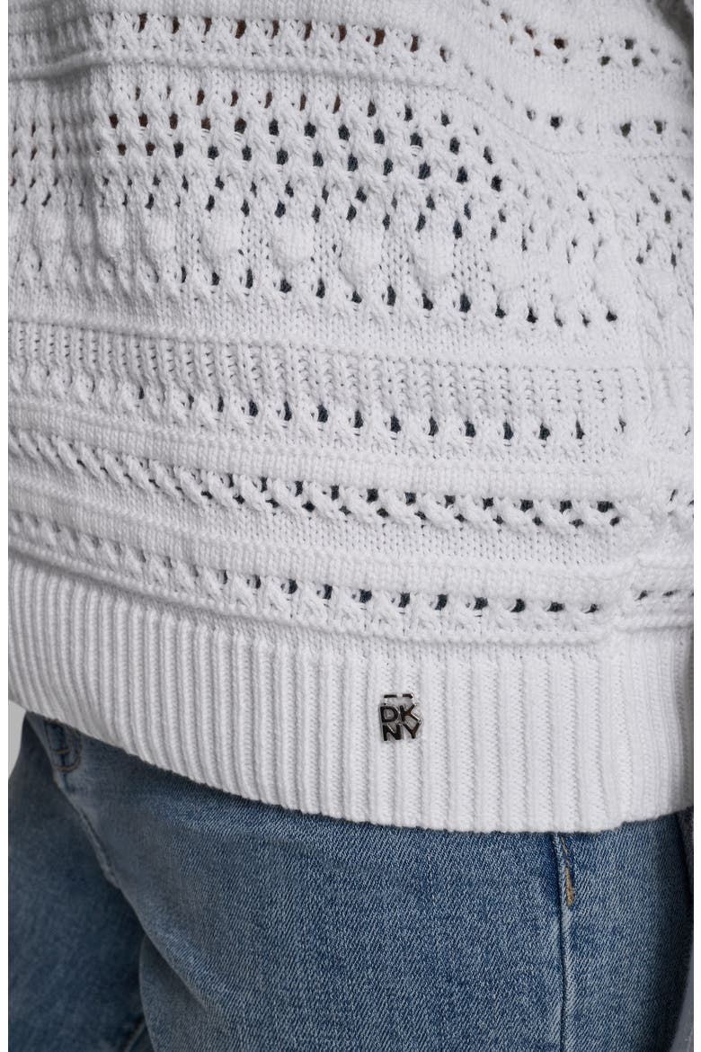 Cotton Pointelle Sweater, Alternate, color, WHITE/ BLACK