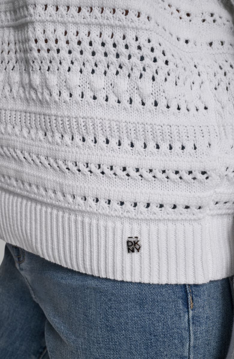 DKNY Jeans Cotton Pointelle Sweater, Alternate, color, White/ Black