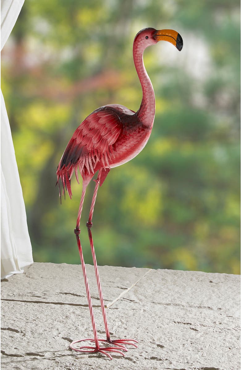 Glitzhome Metal Standing Flamingo Garden Statue with Stakes, Alternate, color, Pink