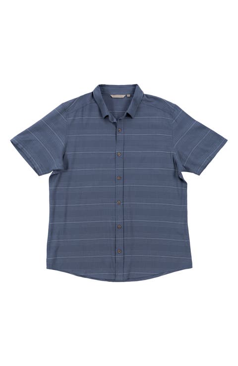 Stripe Linen & Cotton Blend Short Sleeve Button-Up Shirt