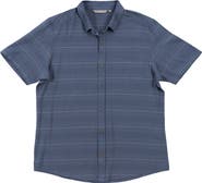 BURNSIDE Stripe Linen & Cotton Blend Short Sleeve Button-Up Shirt