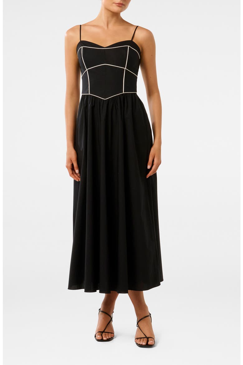 Gemma Contrast Piping Cotton Midi Dress, Main, color, BLACK/ WHITE