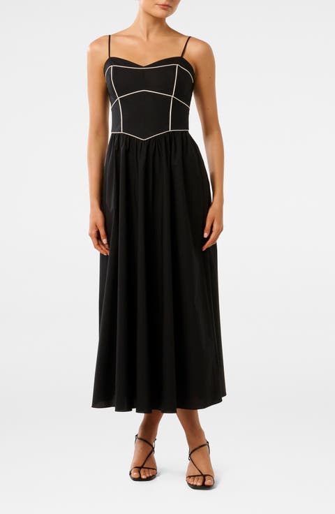 Gemma Contrast Piping Cotton Midi Dress