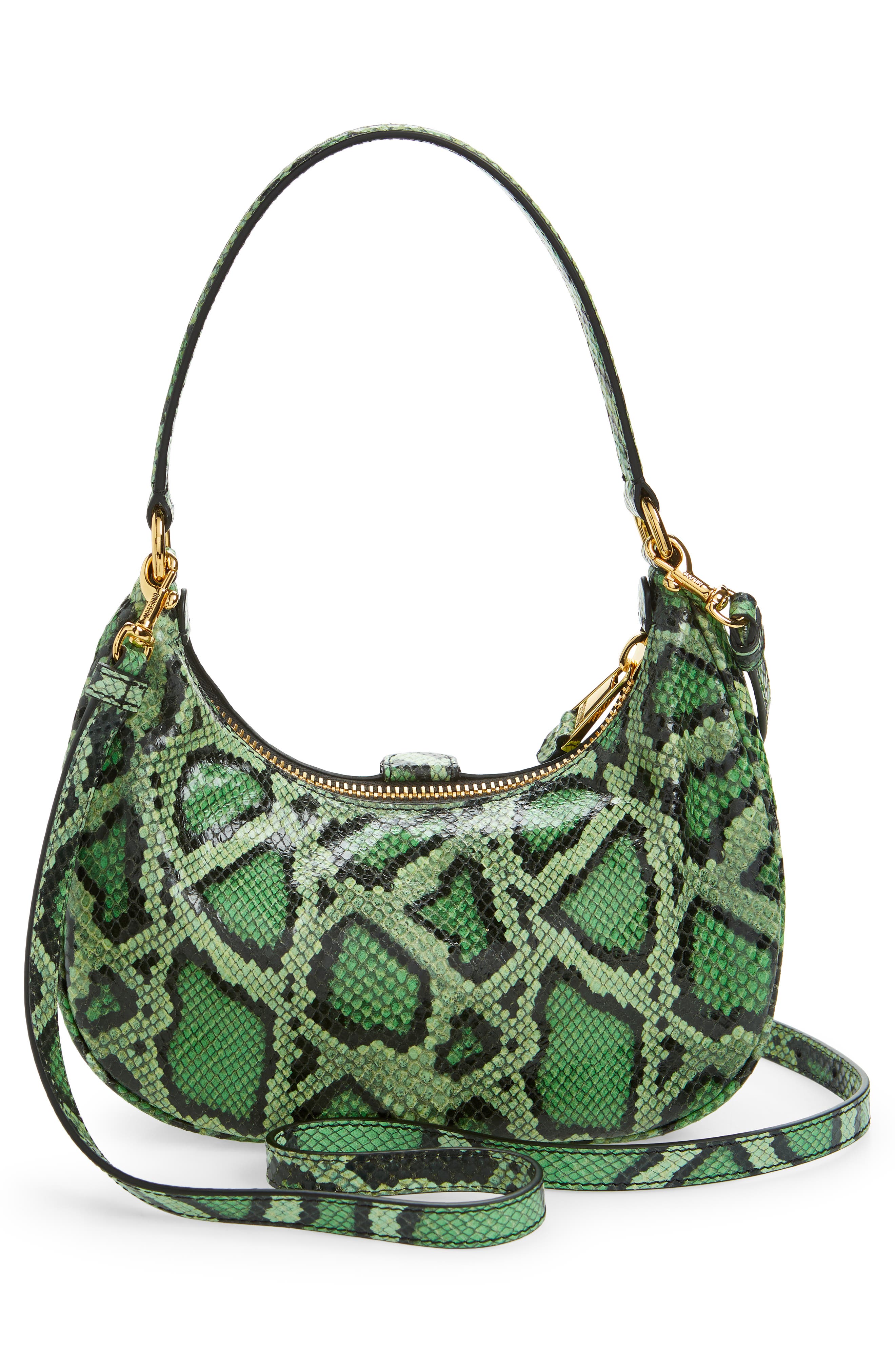 Moschino Logo Belt Snakeskin Print Leather Shoulder Bag, Alternate, color, 