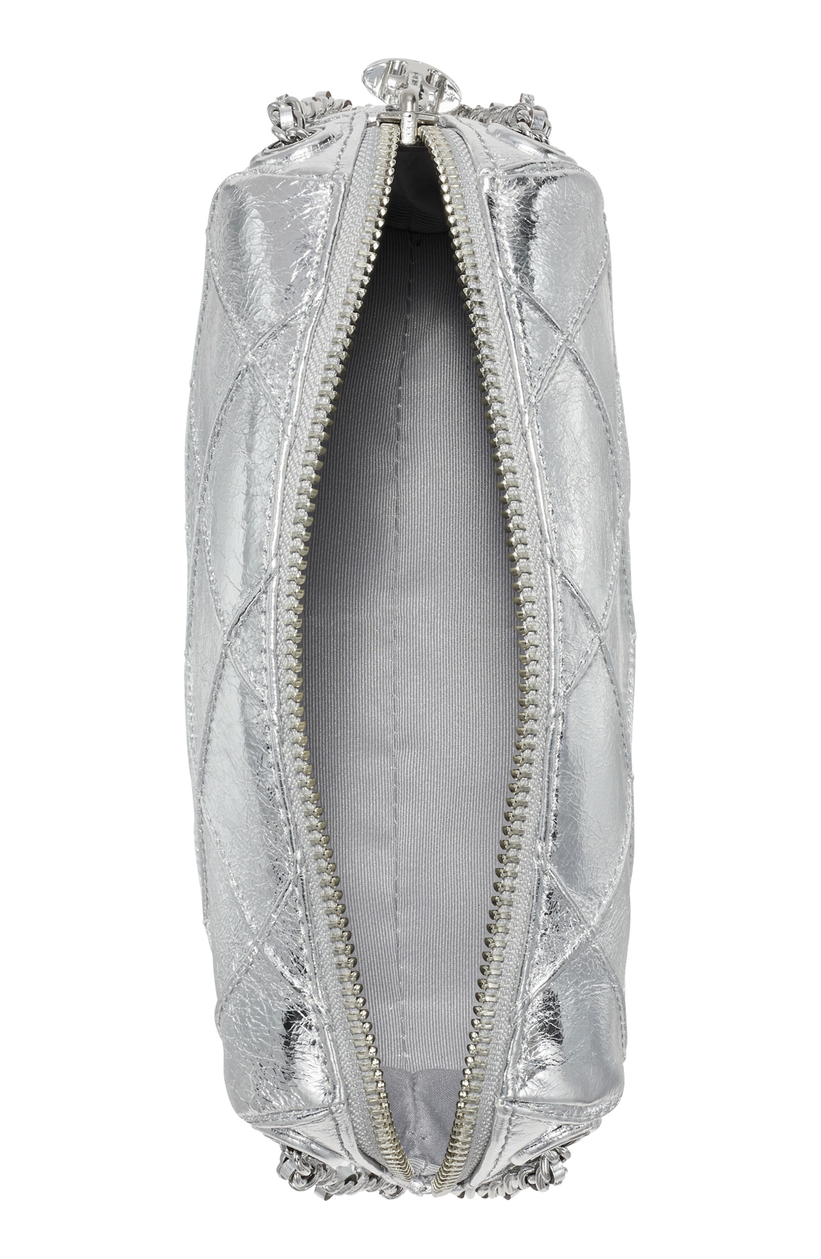 Tory Burch Fleming Soft Metallic Leather Crossbody Bag, Alternate, color, Silver