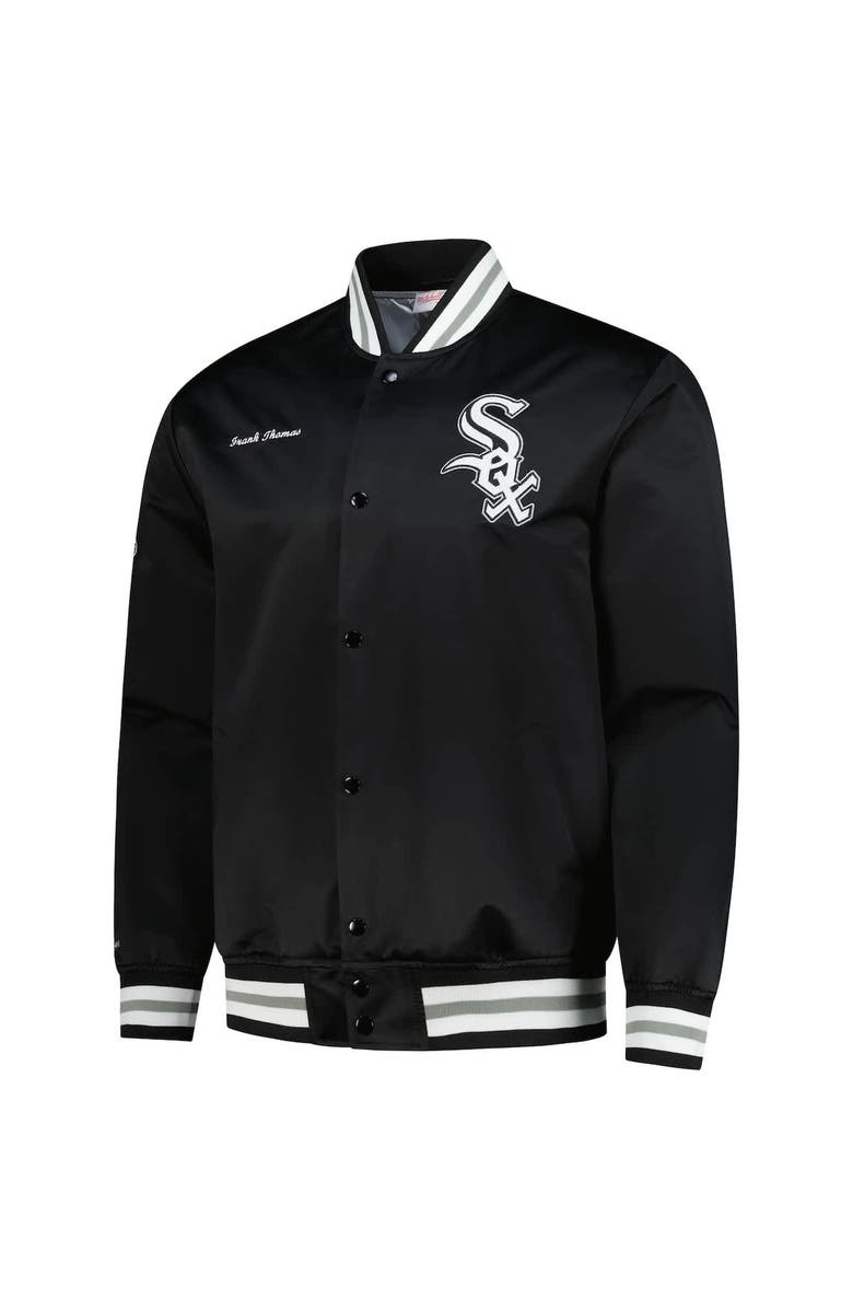 Mitchell & Ness Men's Mitchell & Ness Frank Thomas Black Chicago White Sox Legends Collection Vintage Satin Full-Snap Jacket, Alternate, color, Black