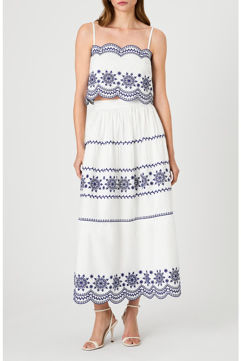 Alissa Embroidered Crop Cotton Top, Main, color, LINEN WHITE ELECTRIC INDIGO