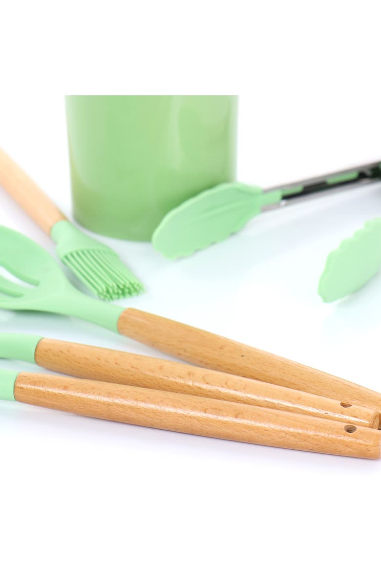 Silicone and Wood Cooking Utensils, Set of 12, Alternate, color, Mint Green