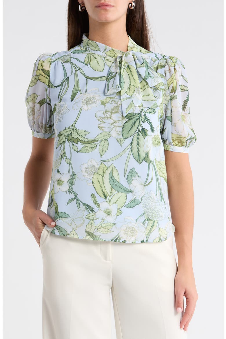 Serenade Bloom Rayna Bow Puff Sleeve Top, Main, color, WHITE GREENS