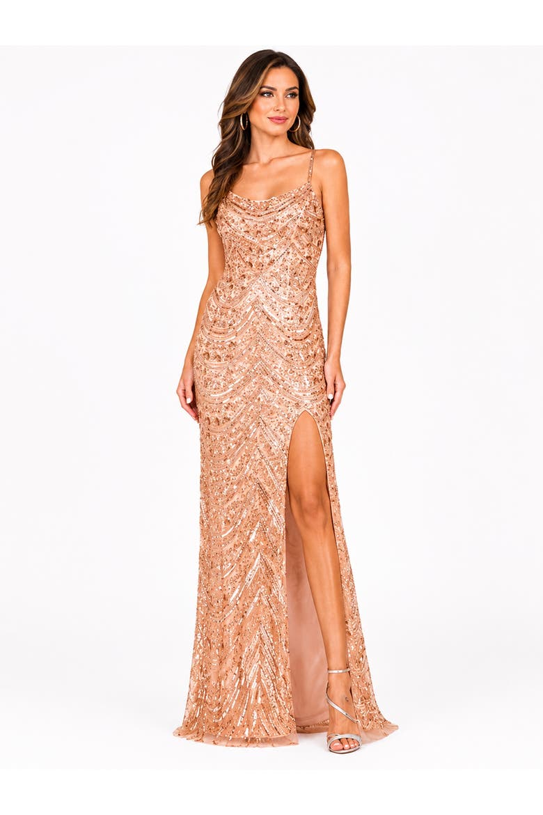 Beaded Faux-Wrap V-Neck Bridal Gown, Alternate, color, Blush