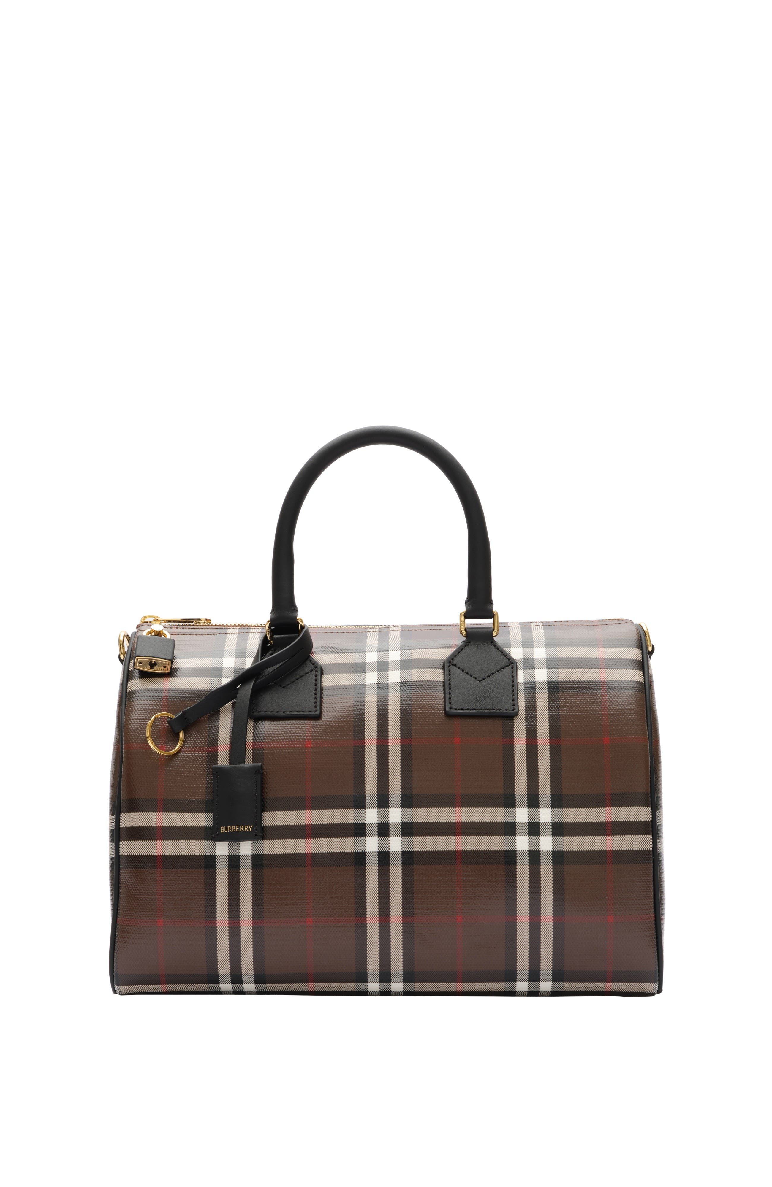 Medium Check Bowling Bag, Main, color, Chocolate brown