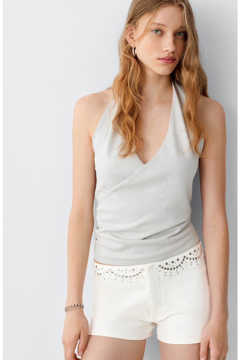 Kids' Studded Denim Shorts, Alternate, color, OFF WHITE