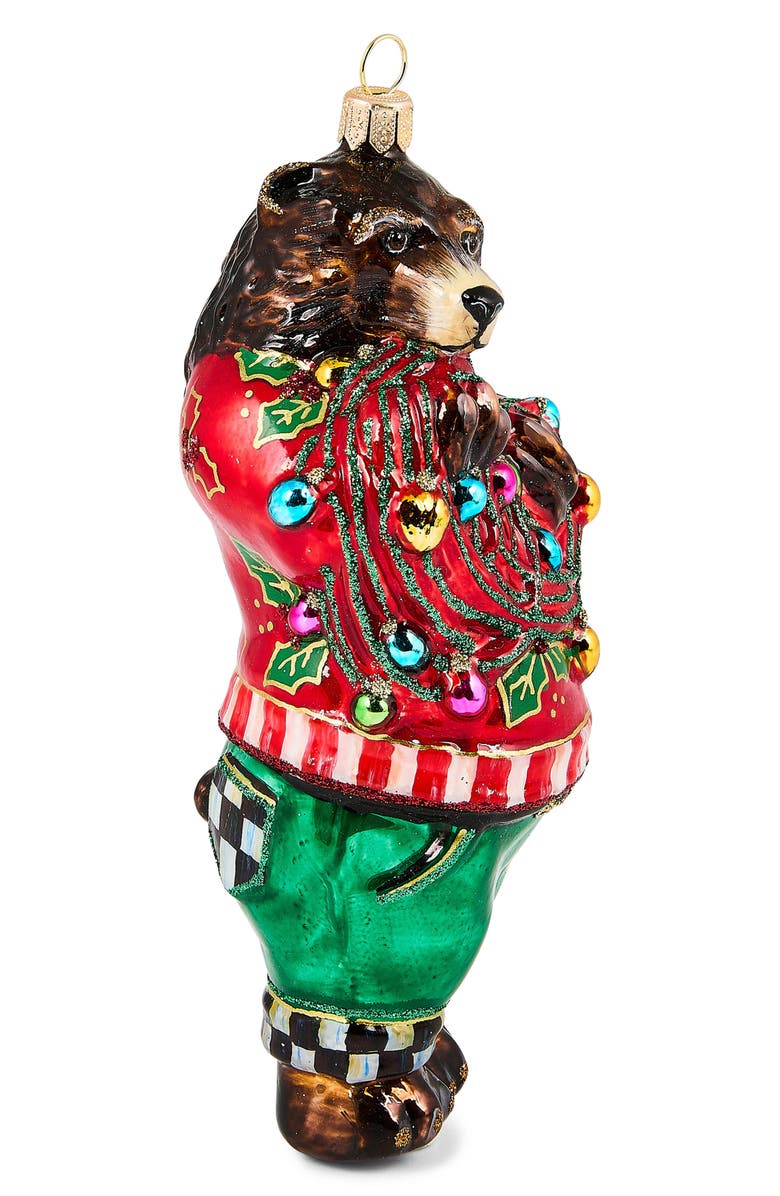 MACKENZIE CHILDS Deck the Halls Bear Glass Ornament, Alternate, color, Red