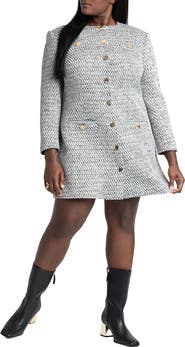 ELOQUII Tweed Long Sleeve Mini Dress