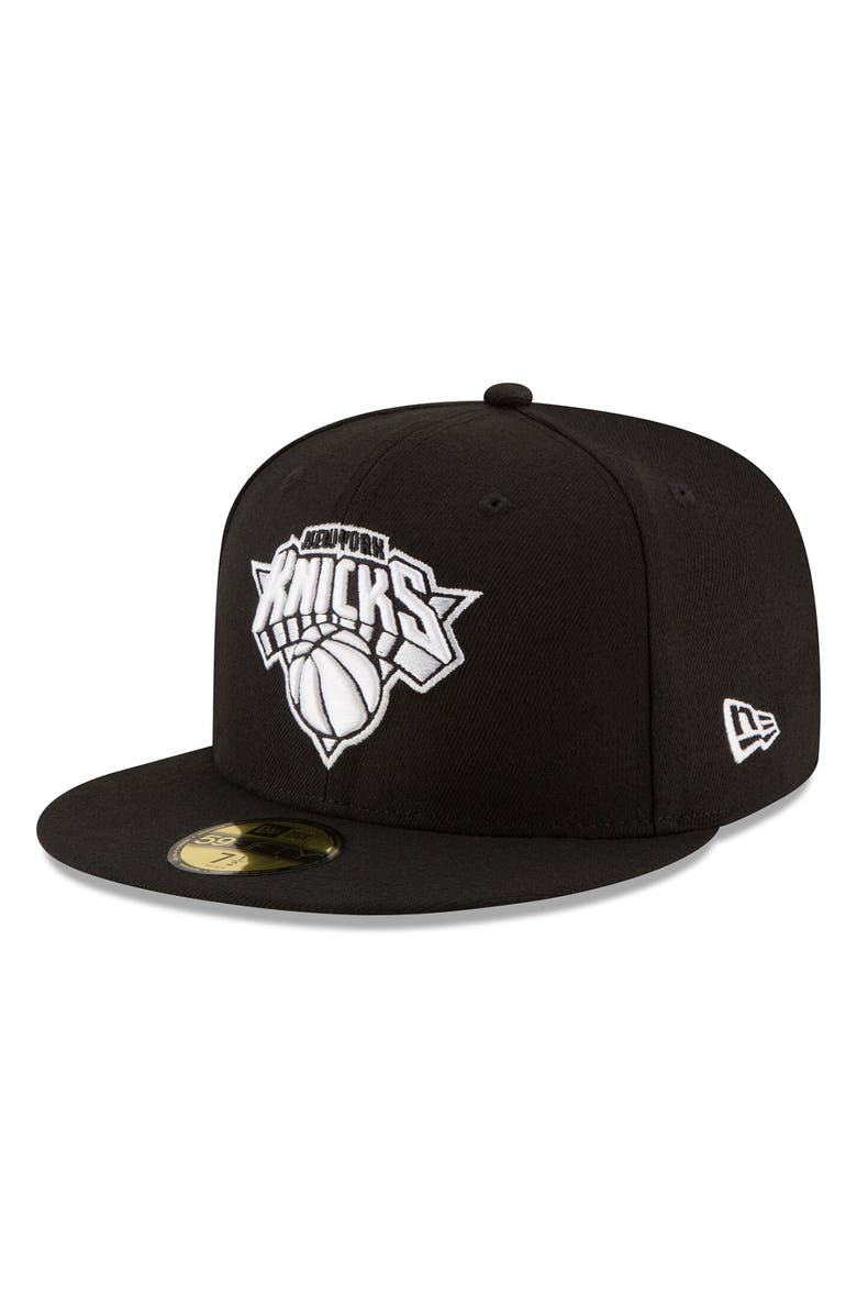 New Era Men's New Era Black New York Knicks Black & White Logo 59FIFTY Fitted Hat, Main, color, 