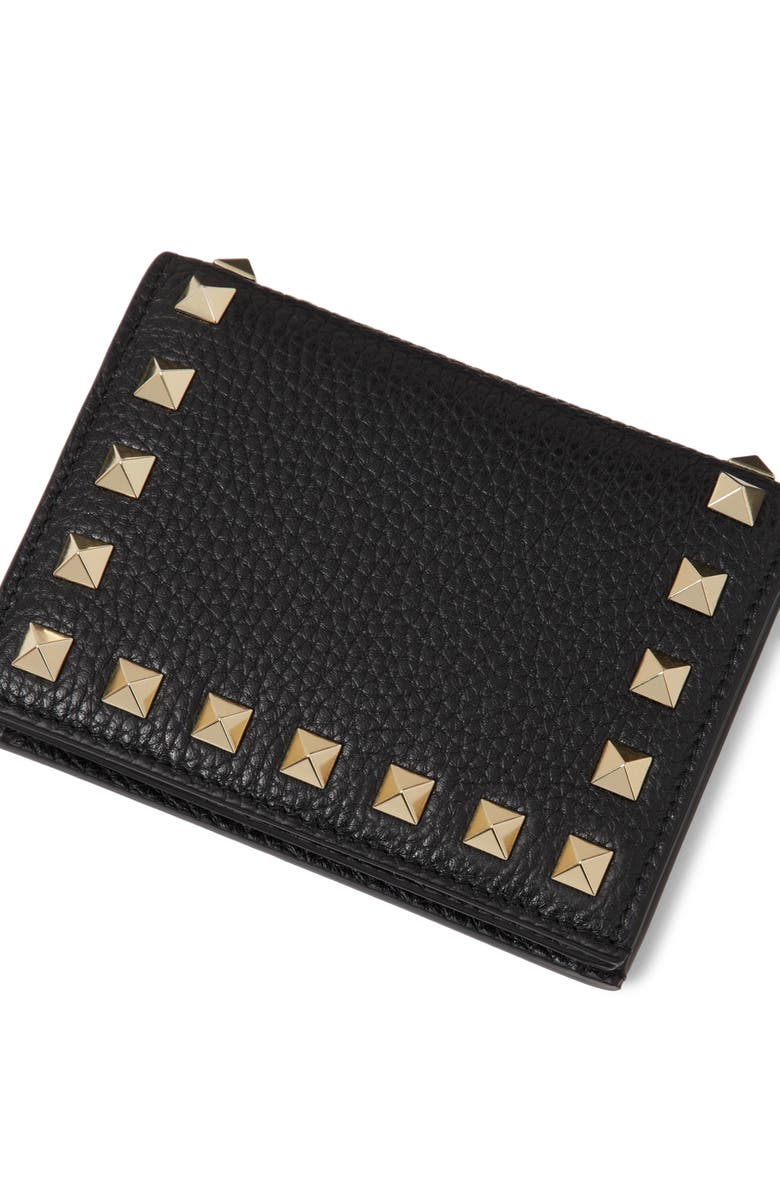 Valentino Garavani Rockstud Leather Bifold French Wallet, Alternate, color, Black