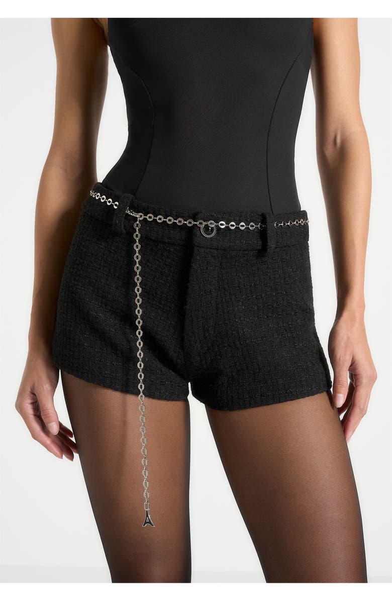 Manière De Voir Elina Tweed Mini Shorts With Belt, Alternate, color, Black