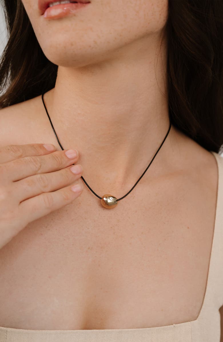 Ettika Pebble Bead Leather Necklace, Alternate, color, Gold