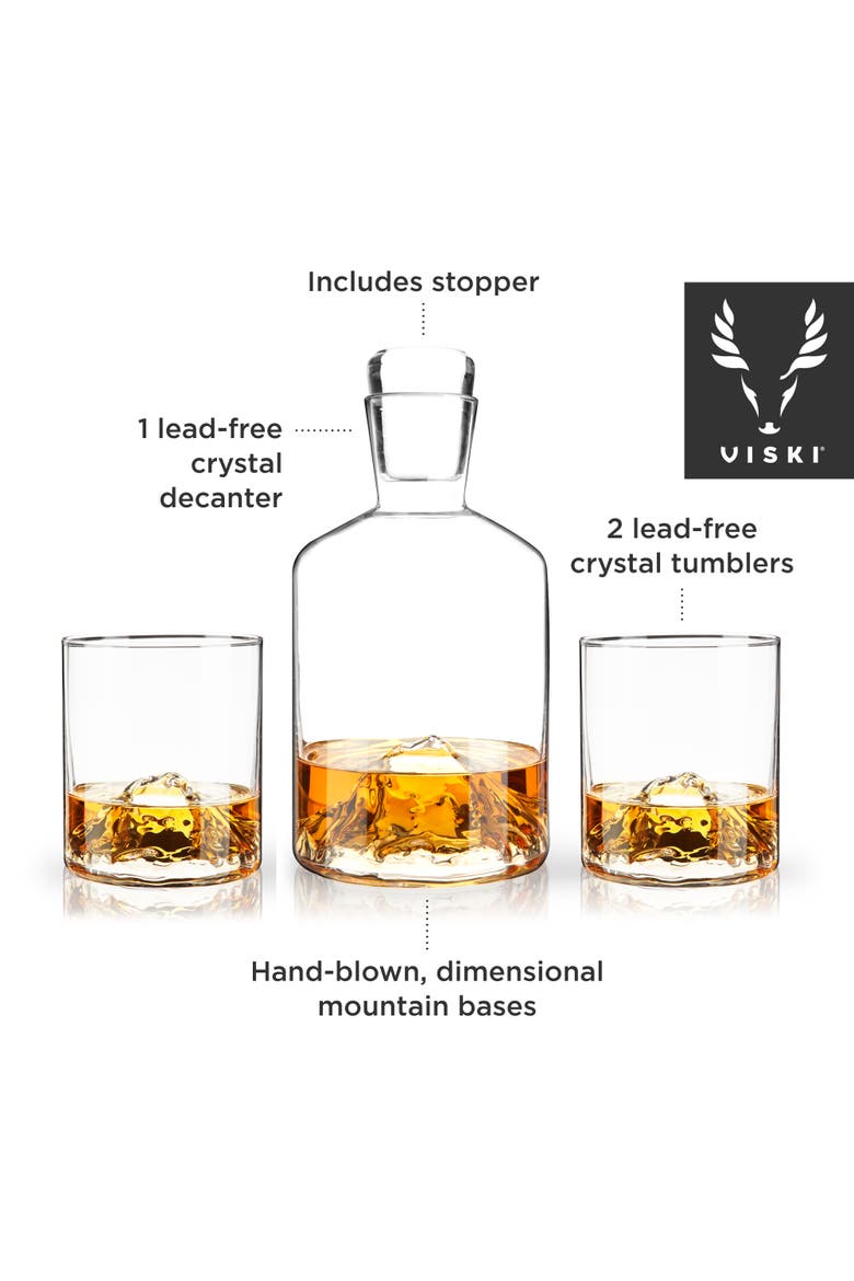 Mountain 3-Piece Crystal Liquor Decanter and Tumbler Set, Alternate, color, Clear