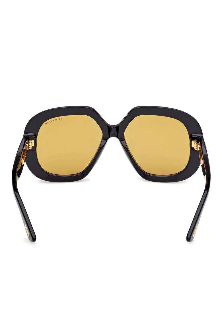 56mm Geometric Sunglasses, Alternate, color, SHINY BLACK / BROWN