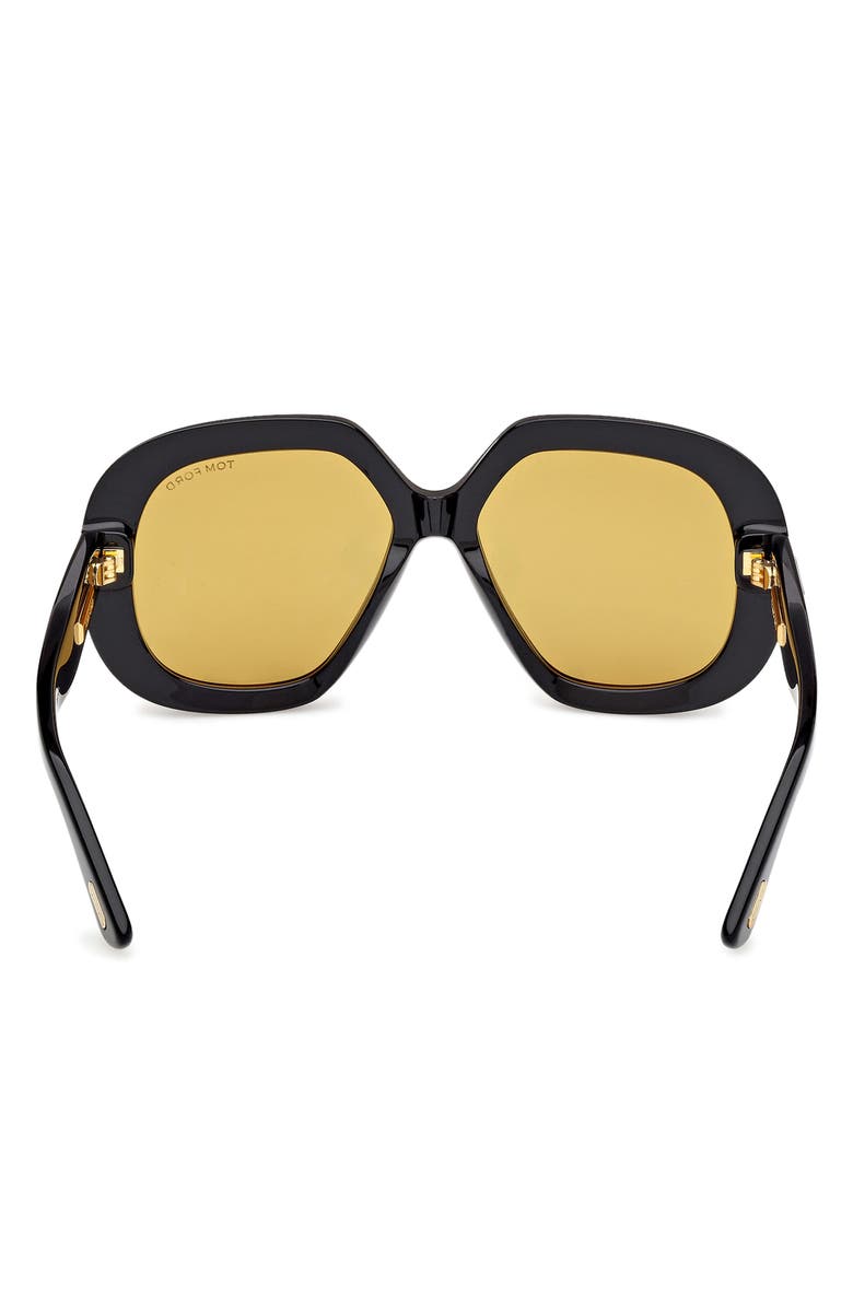 TOM FORD 56mm Geometric Sunglasses, Alternate, color, Shiny Black / Brown