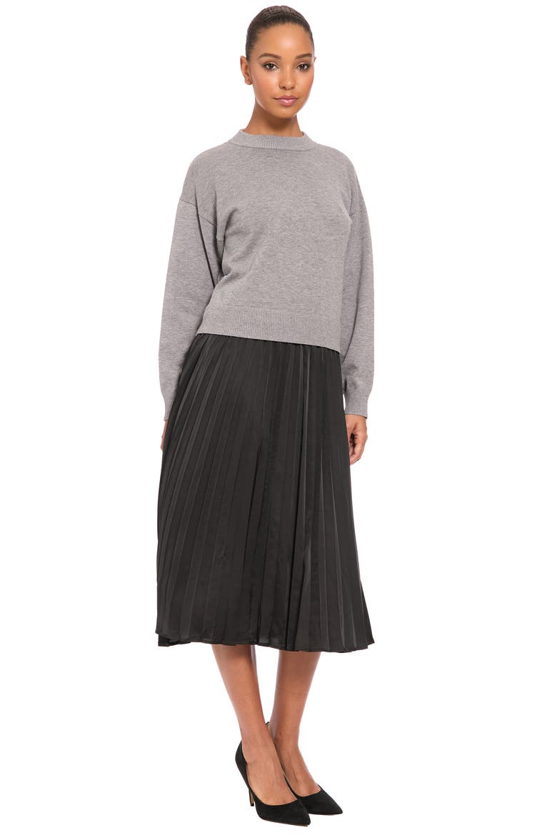 Default Long Sleeve Mixed Media Dress, Alternate, color, BLACK/ GRAY