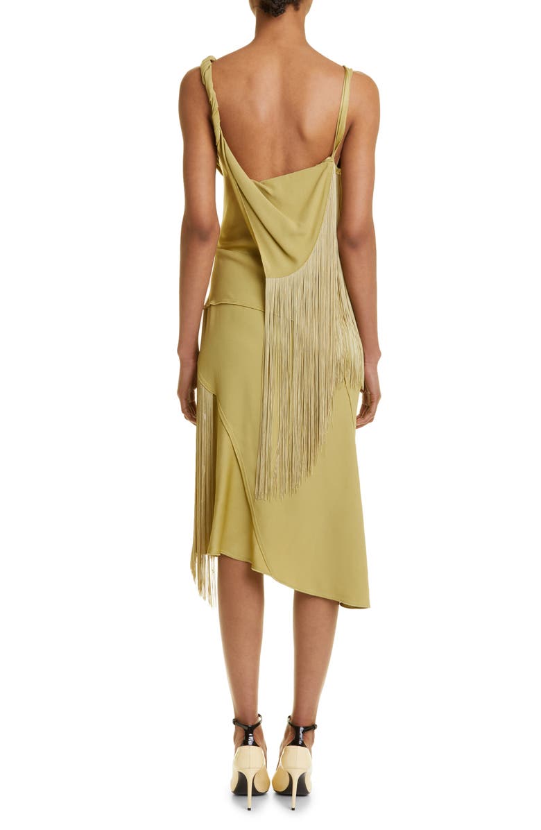 Victoria Beckham Asymmetric Cowl Neck Fringe Satin Minidress, Alternate, color,