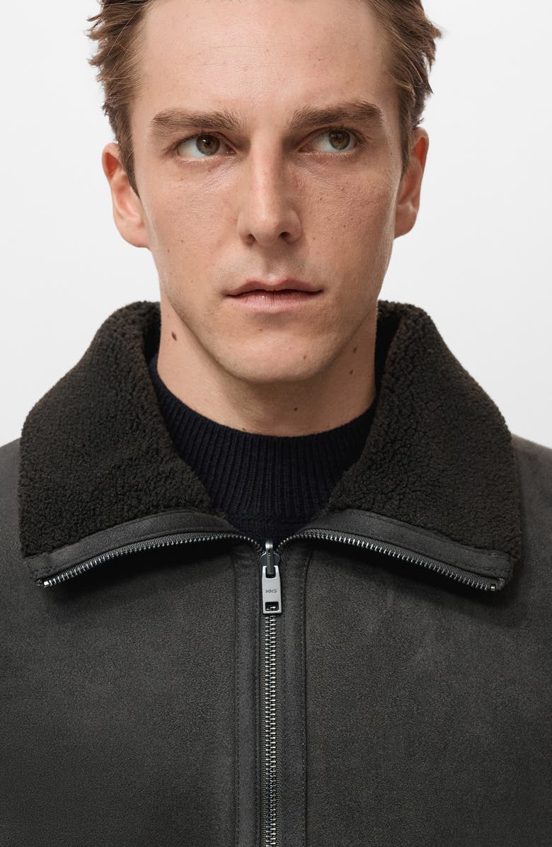 MANGO Reversible Faux Leather & Shearling Jacket, Alternate, color, 