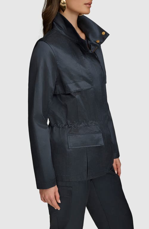Shop Donna Karan New York Short Cotton Blend Satin Trench Coat In Nightfall
