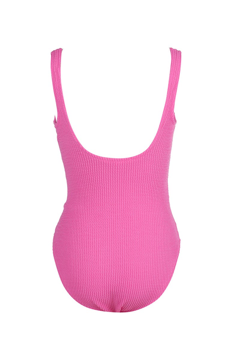 Textured Cutout Embroidery Edging with Ring-Detail One-Piece Swimsuit, Alternate, color, Pink