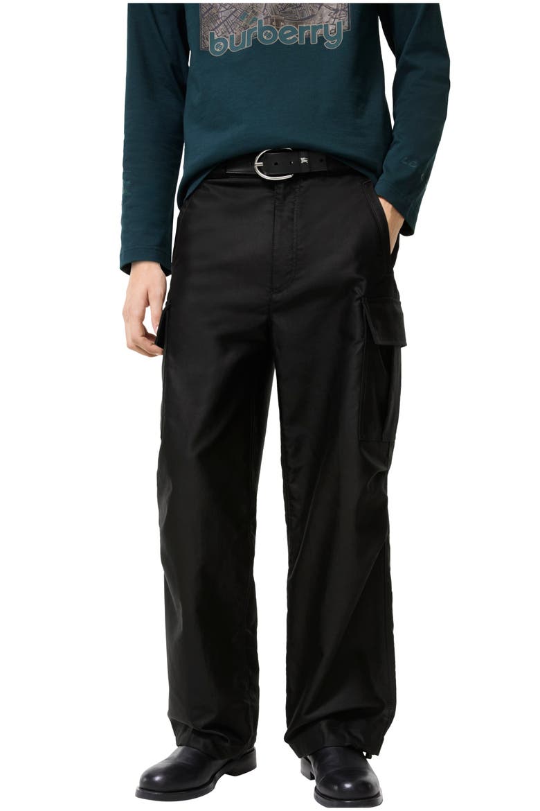 Cotton Sateen Cargo Trousers, Main, color, Black