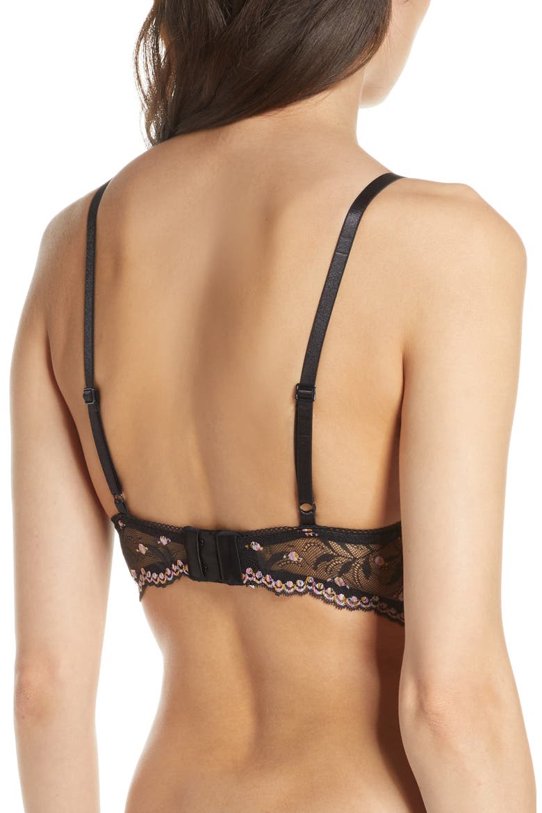 Floral Lace Longline Bralette, Alternate, color, BLACK