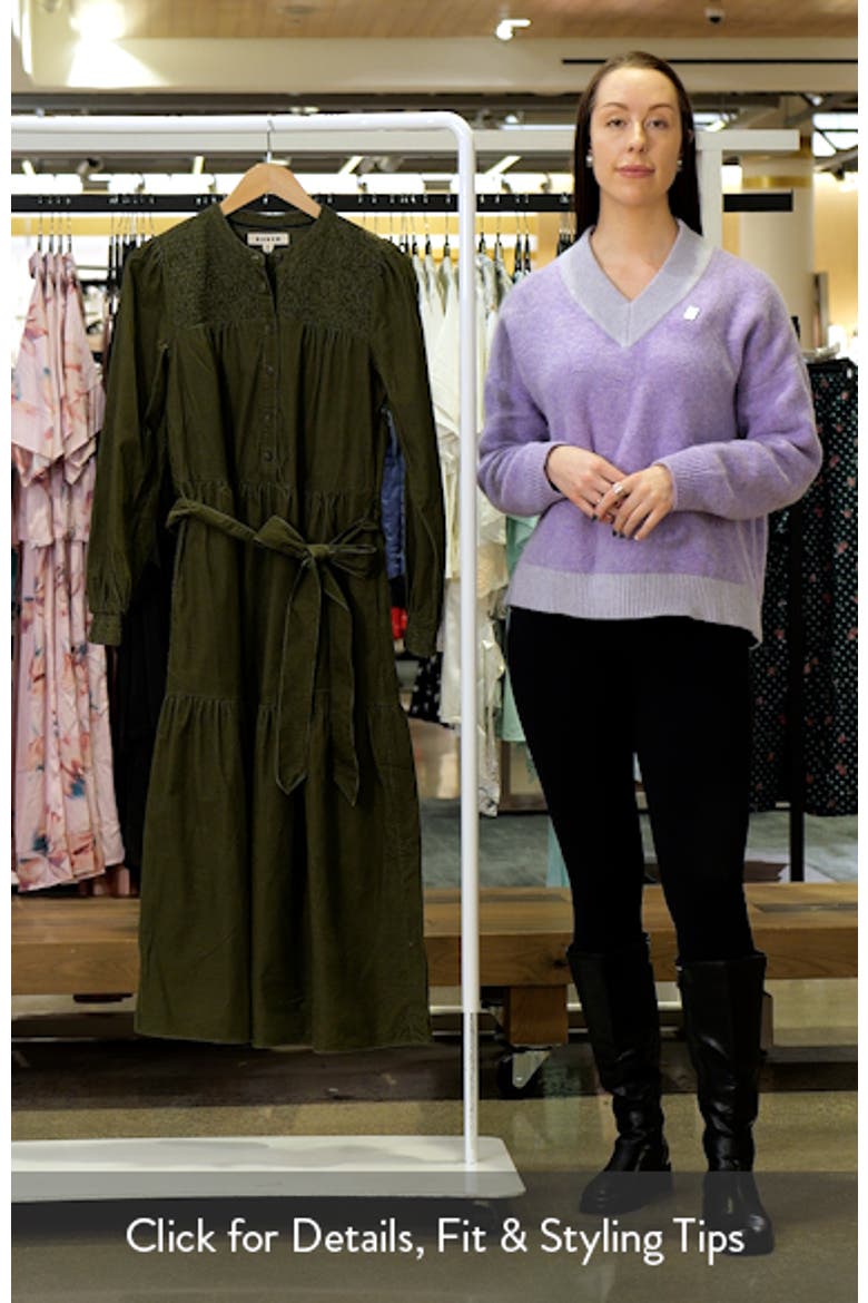 Cecily Belted Long Sleeve Cotton Corduroy Midi Dress video