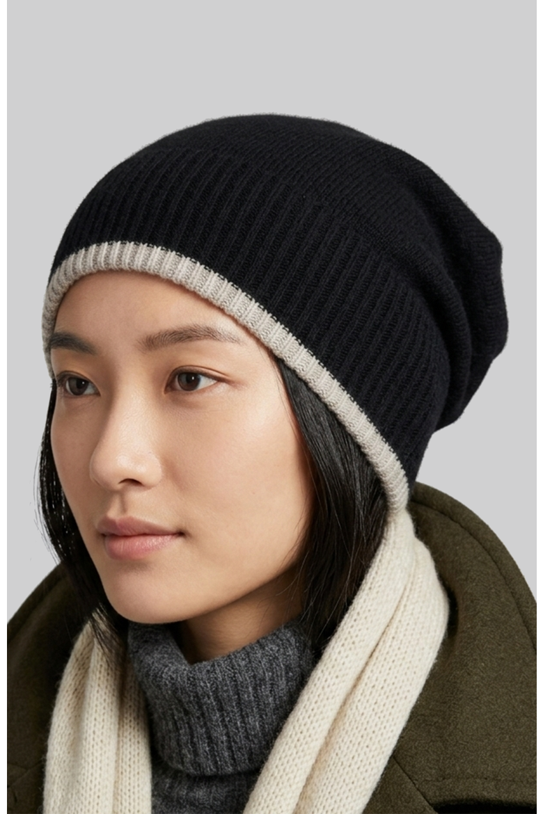 Cashmere beanie with contrast, Alternate, color, BLACK/LIGHT HEATHER GREY