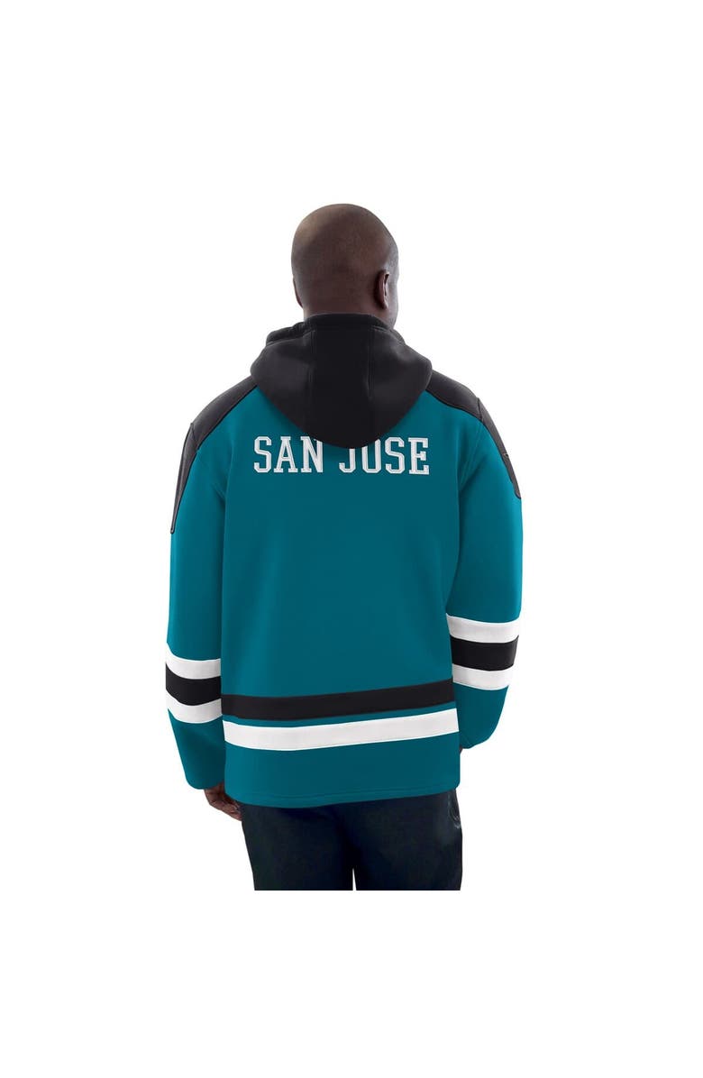STARTER Men's Starter Teal/Black San Jose Sharks Hockey Pullover Hoodie, Alternate, color, Teal