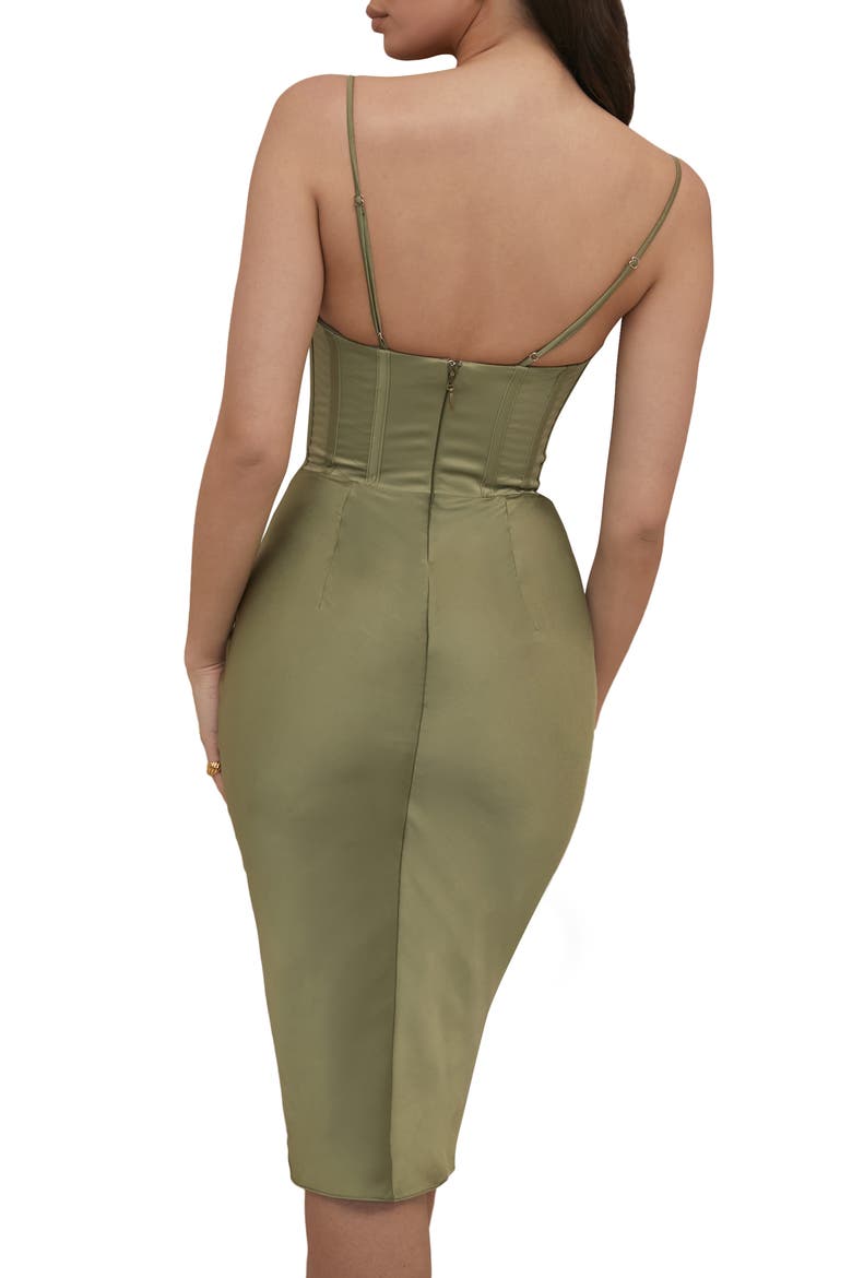 Myrna Satin Corset Dress, Alternate, color, OLIVE