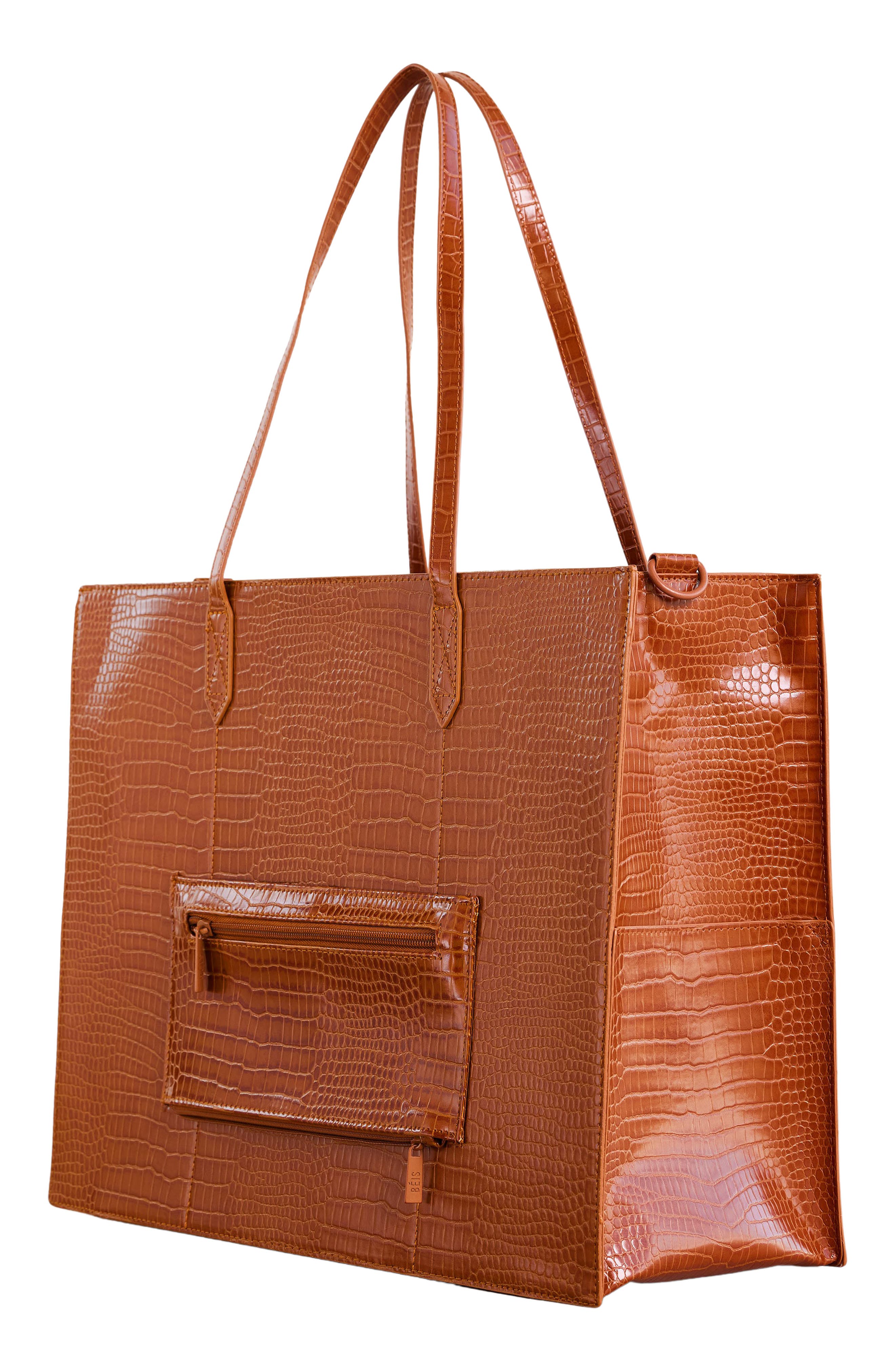 Béis The Large Croc Embossed Work Tote & Laptop Sleeve, Alternate, color, 
