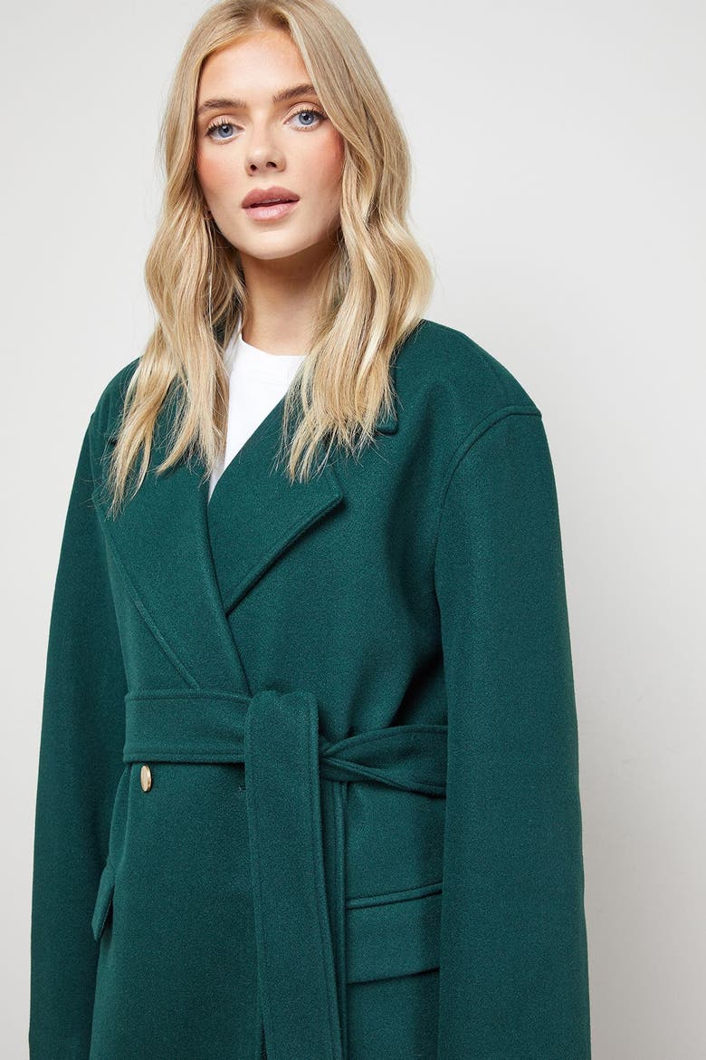 Tie Belt Detail Midi Coat, Alternate, color, Forest