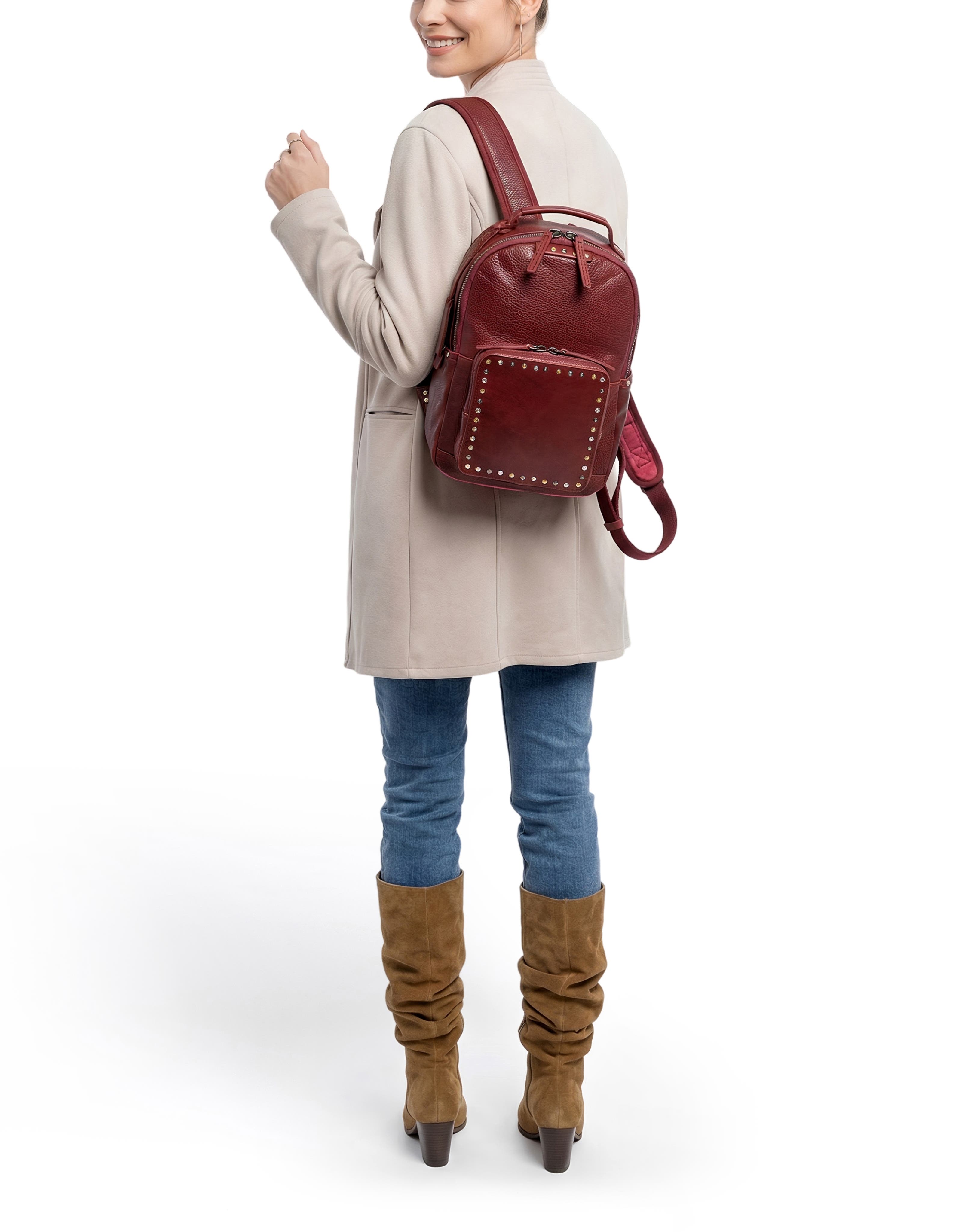 Westland Genuine Leather Compact Heritage Backpack, Alternate, color, Burgundy