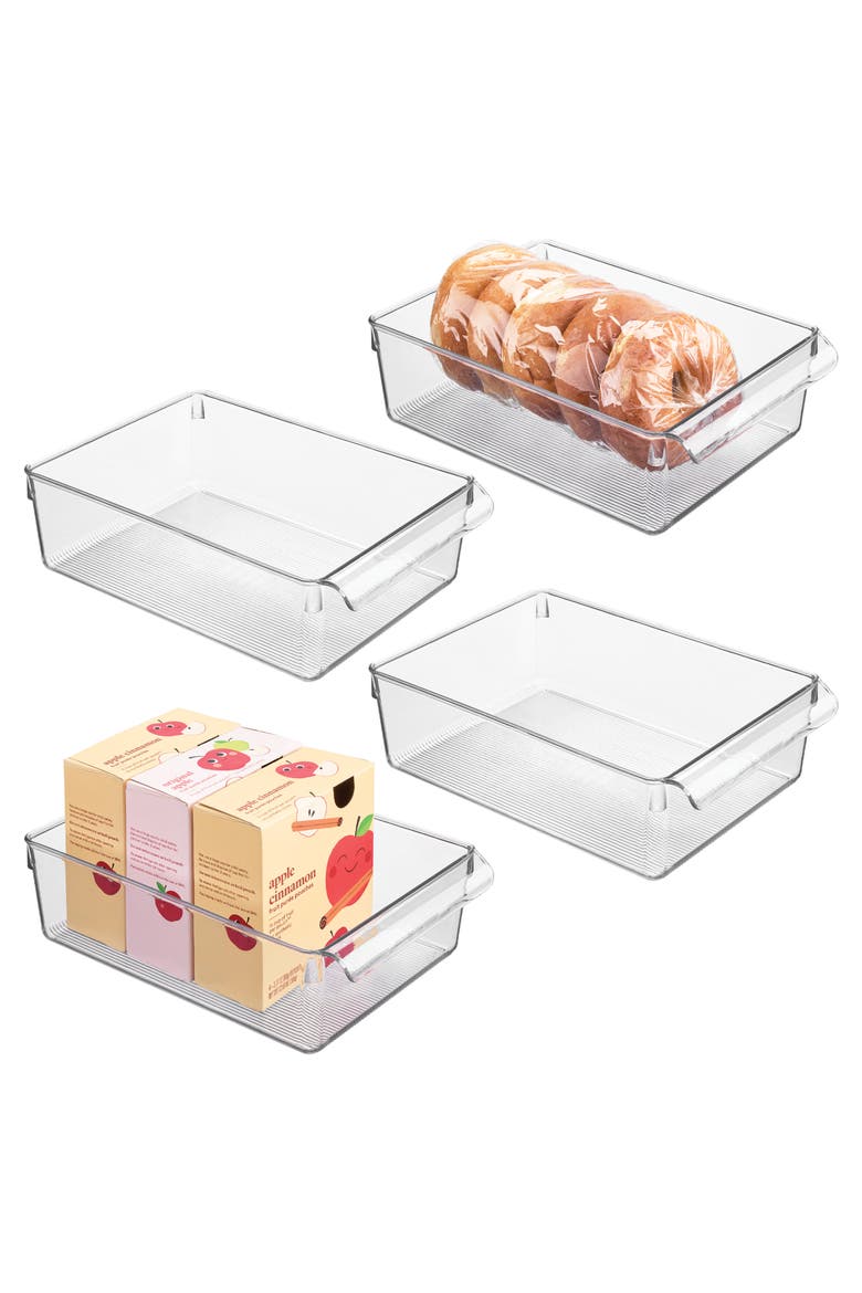 miDesign Fridge Storage Bin with Handle - Fridge Tray for Cheeses and Snacks - Set of 4 - Clear, Alternate, color, Clear