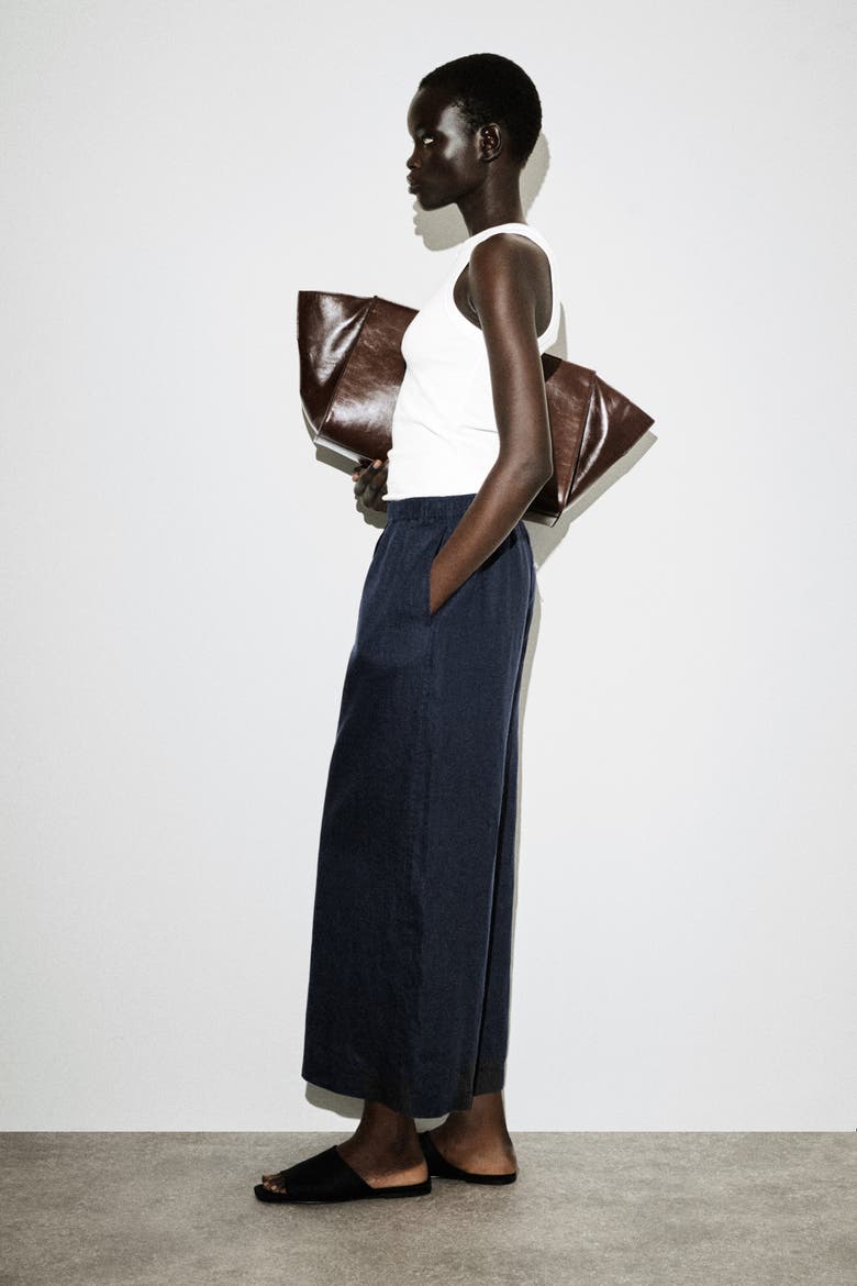 Linen Culottes, Alternate, color, NAVY