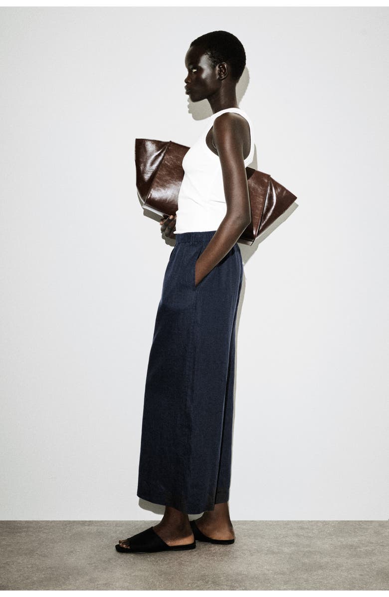 COS Linen Culottes, Alternate, color, Navy