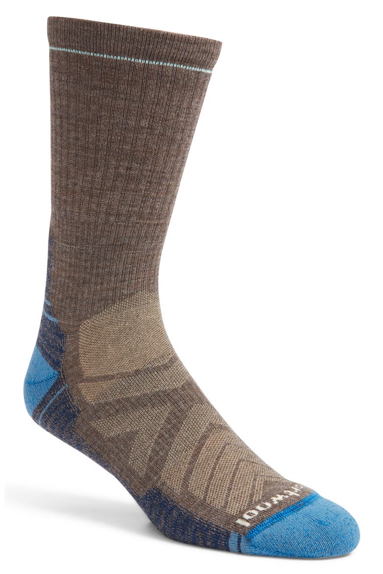 Hike Light Cushioning Merino Wool Blend Crew Socks, Main, color, TAUPE-LAGUNA BLUE