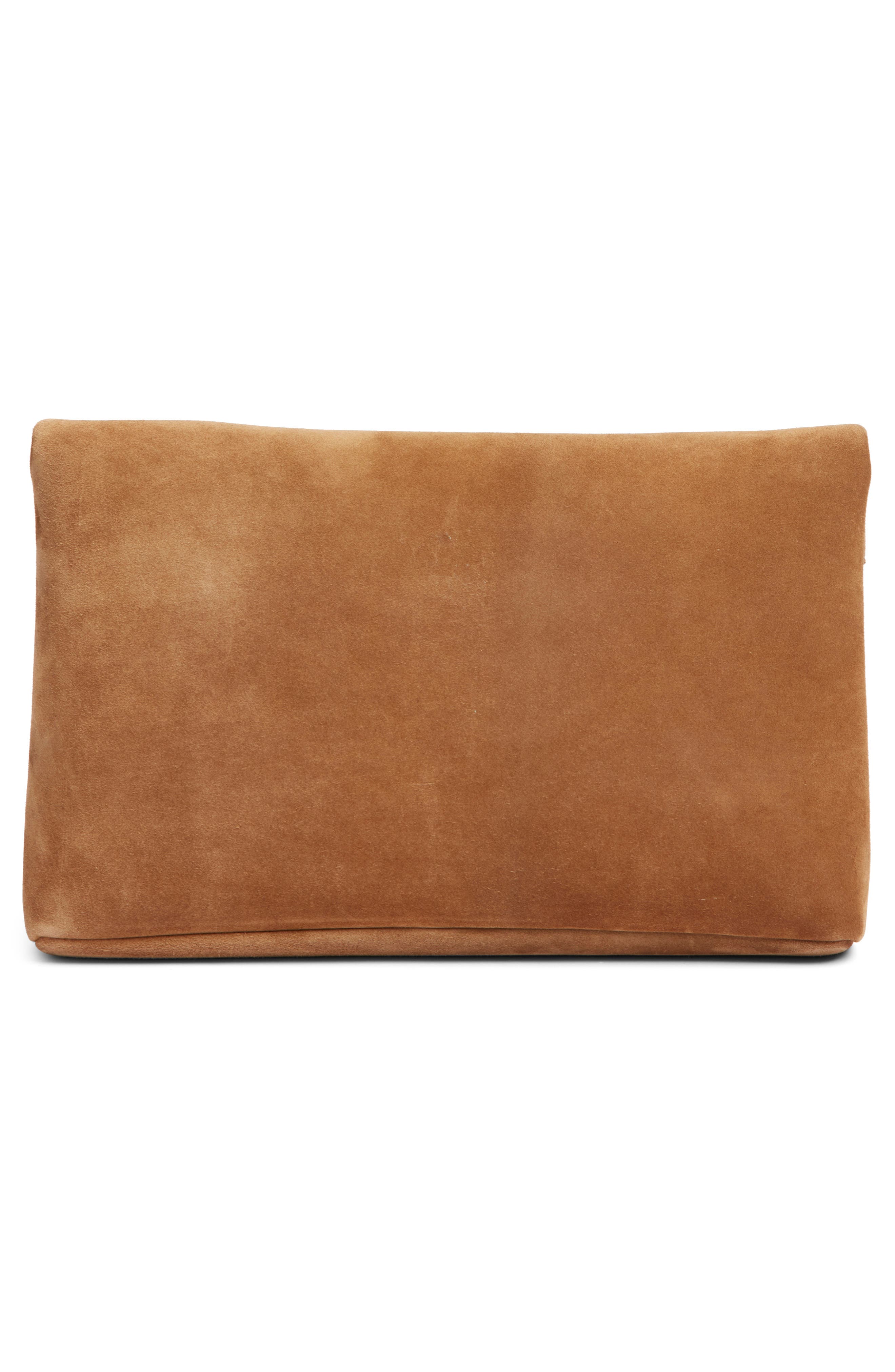 Saint Laurent Large Cassandre Suede Envelope Clutch, Alternate, color, Golden Leaf