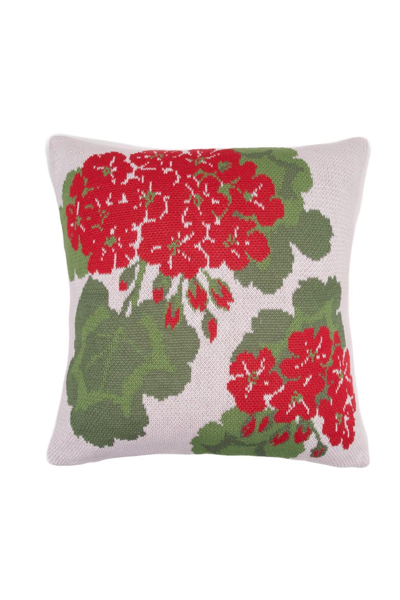 Red Geranium Indoor/Outdoor Knit Accent Throw Pillow  20" x 20", Main, color, Green