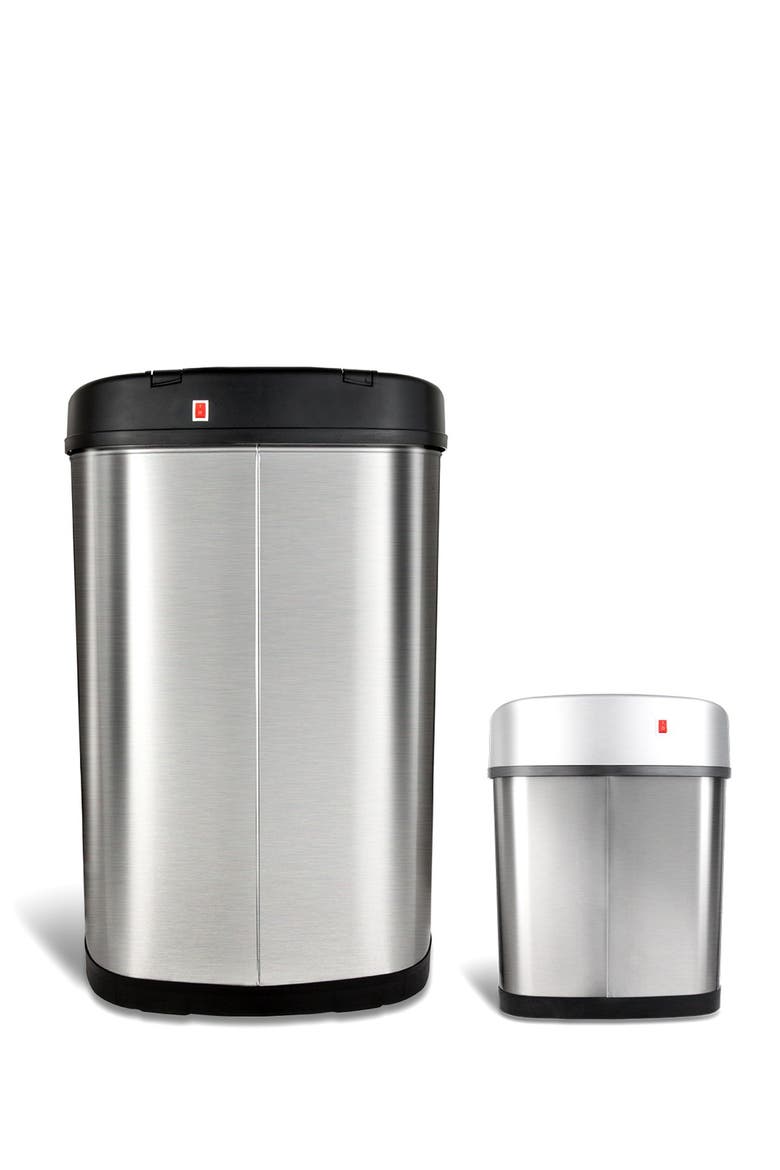 Oval Automatic Touchless Infrared Motion Sensor Trash Can Combo 2-Piece Set - 13.2 Gallons/2.1 Gallons, Alternate, color, SILVER BLACK