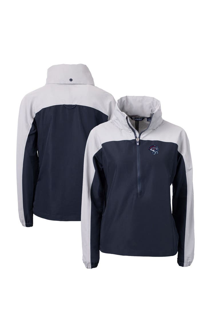 Women's Cutter & Buck Navy/Gray Binghamton Rumble Ponies Charter Eco Recycled Half-Zip Anorak Jacket, Main, color, Navy