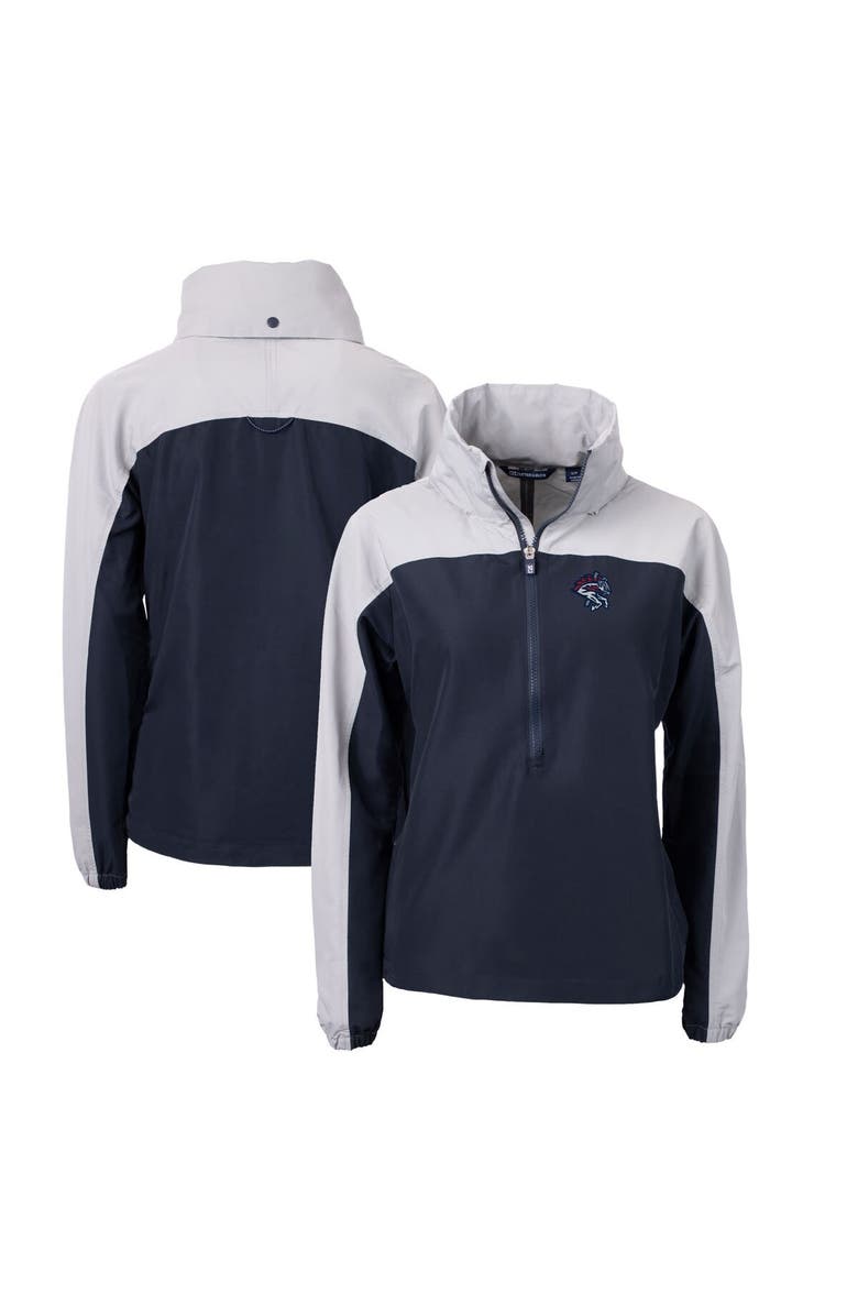 Cutter & Buck Women's Cutter & Buck Navy/Gray Binghamton Rumble Ponies Charter Eco Recycled Half-Zip Anorak Jacket, Main, color, 