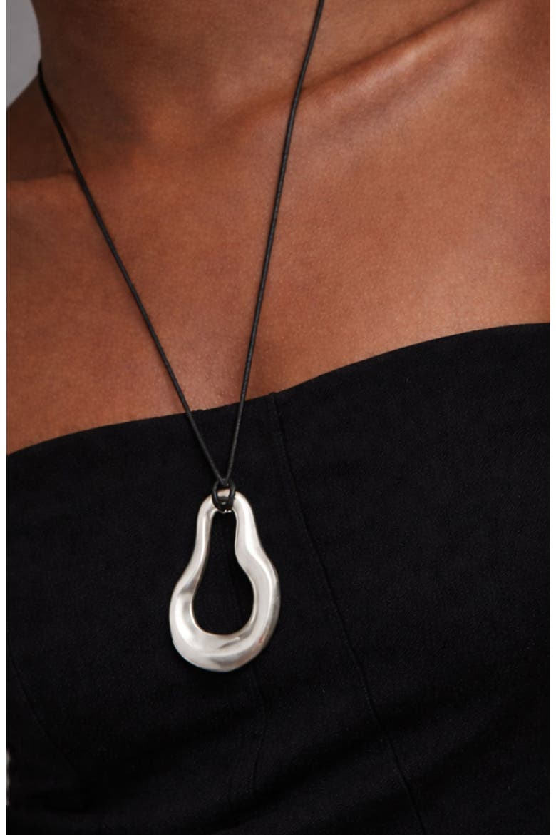 Nova Wave Necklace in Silver & Black Cord, Alternate, color, Silver